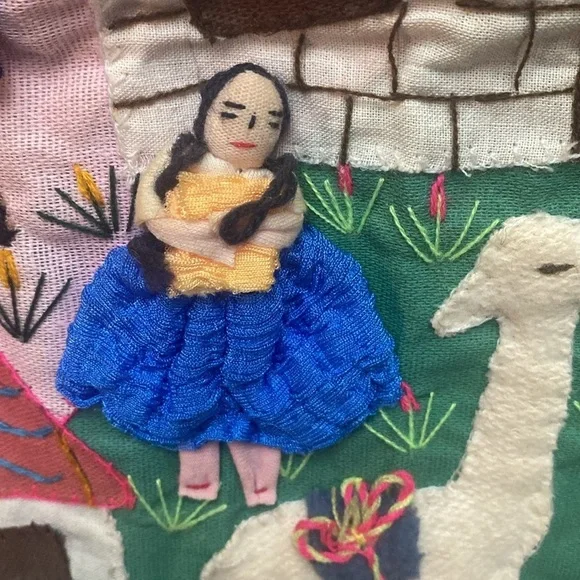 VTG Peruvian Arpillera 3D folk art applique embroidery wall art - Picture 10 of 16